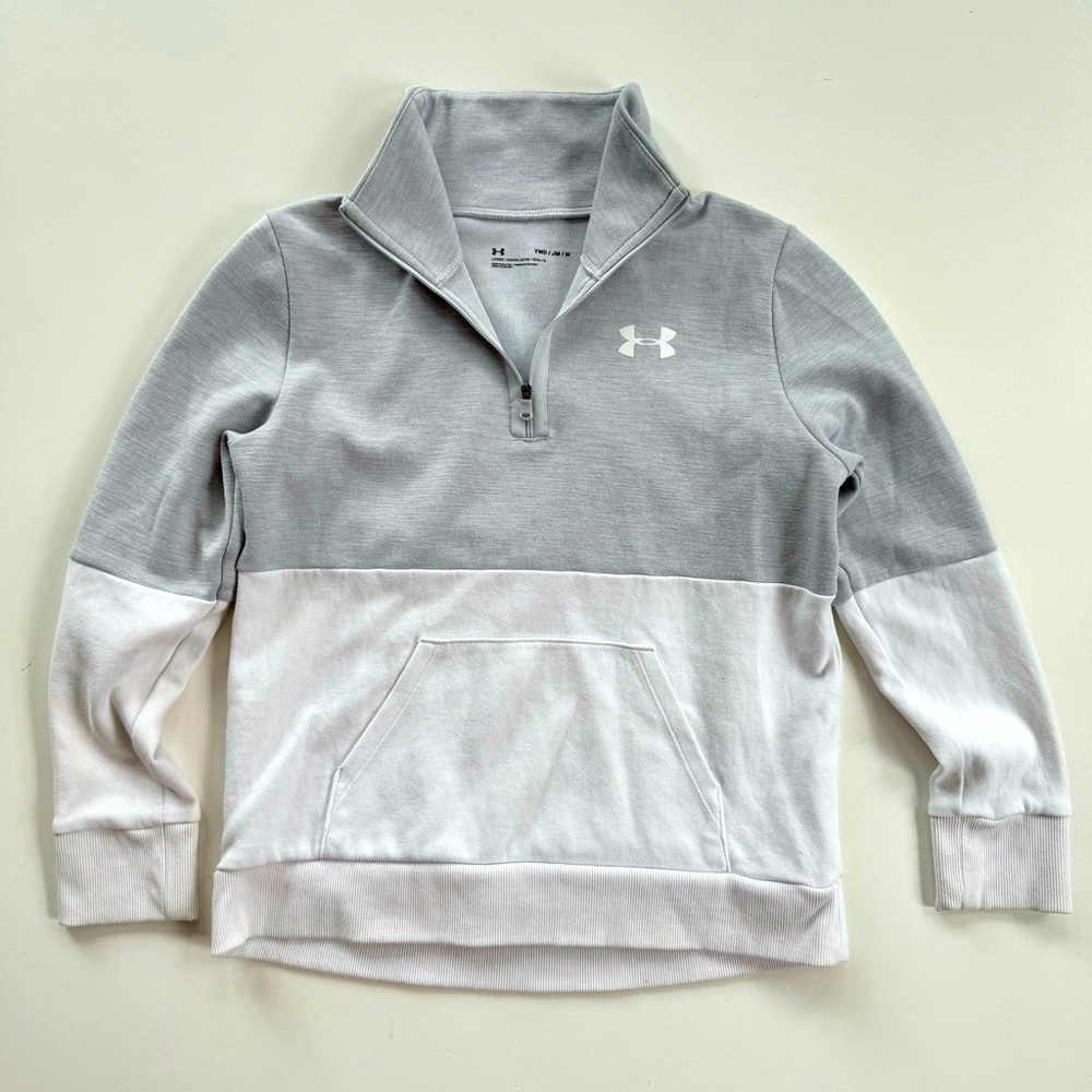 Under Armour HeatGear Loose Fit Girls 1/4 Zip Sweatshirt Gray White Size YM